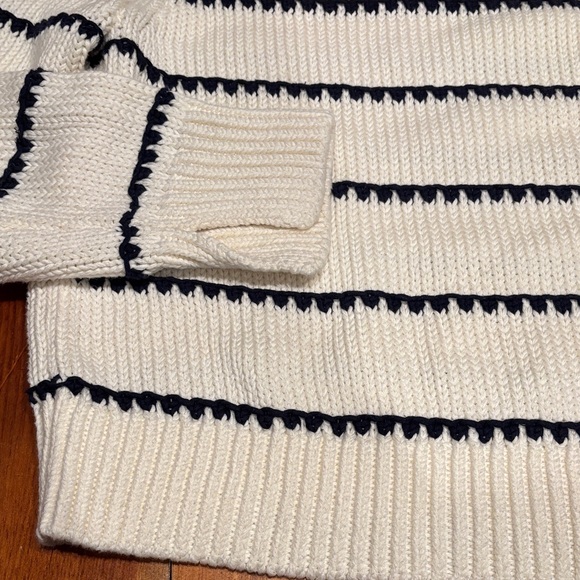 MADEWELL M Textured Cotton Crewneck Sweater in Ivory Navy Stripe - Picture 5 of 9